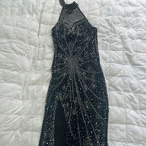 Halter black sparkly prom dress